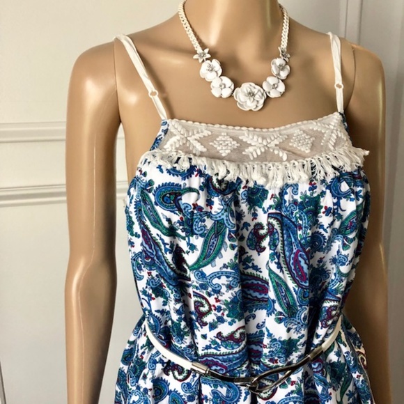 Pretty Blue Paisley Boho Fringe Flowy Dress - NEW! - Picture 6 of 6